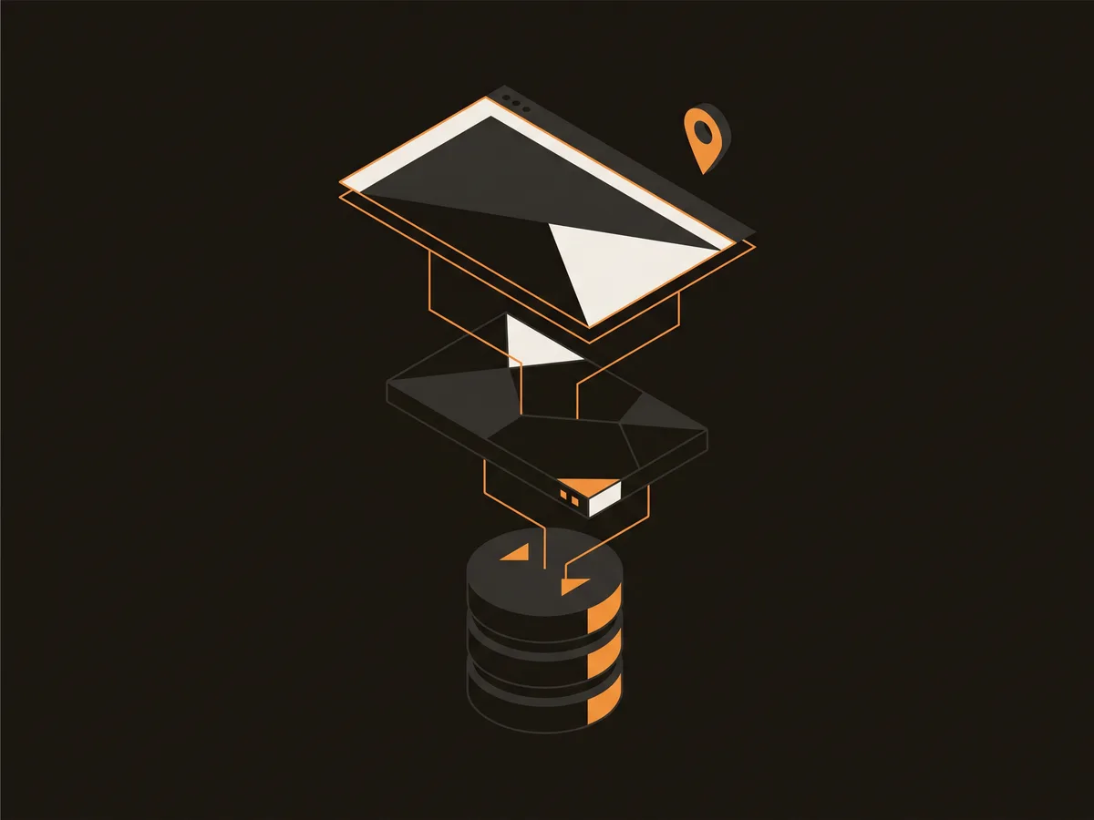 Ilustração abstrata de arquitetura de IA e sistemas
